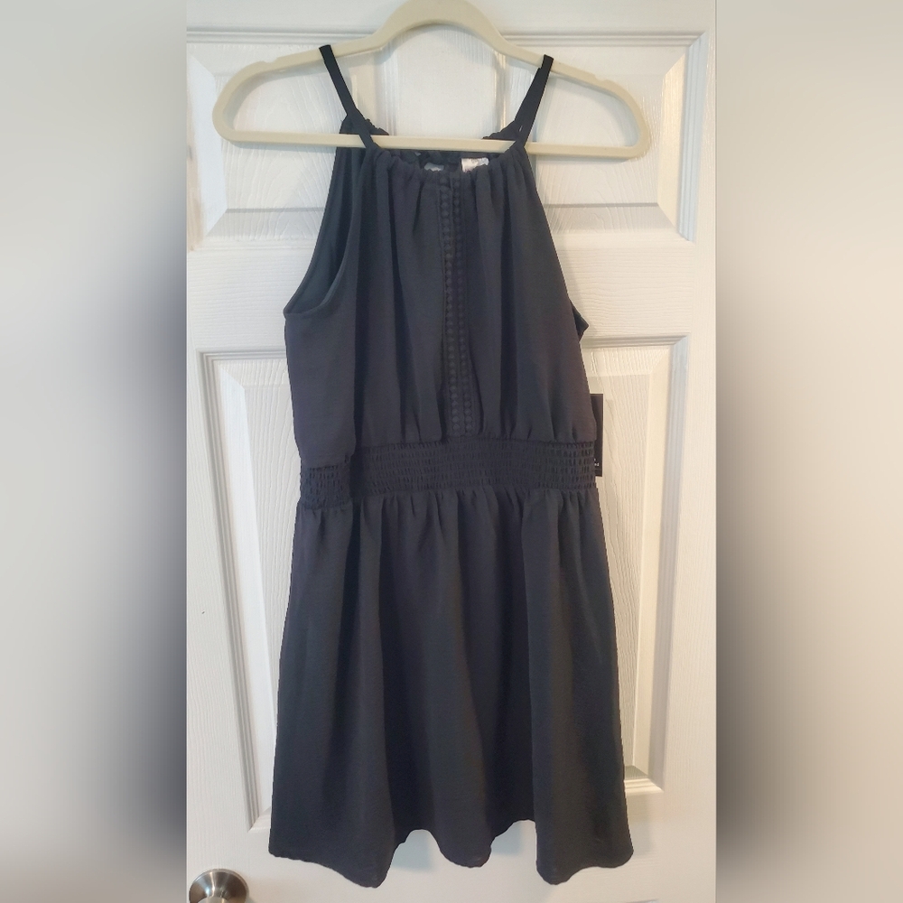 Black Sleeveless Smocked-Waist Dress